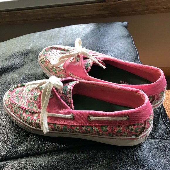 Size 9 pink and green floral Sperrys - Picture 4 of 4